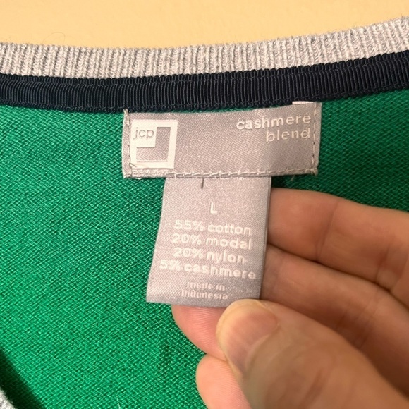 jcp Cashmere Blend Color Block V Neck Sweater Large Preppy Academia Y2K Vintage - Picture 5 of 8